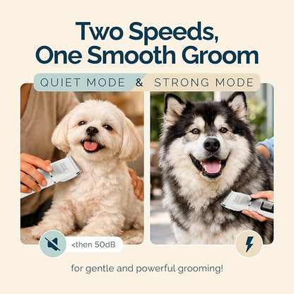 Dog Grooming Kit - 2 Power Modes Quiet & Strong, Cordless Dog Clippers for Grooming & Dogs Hair Trimmer for Groomings, Ceramic Blades, 6 Guide Combs, Rechargeable Trimmer for Cats and Pets
