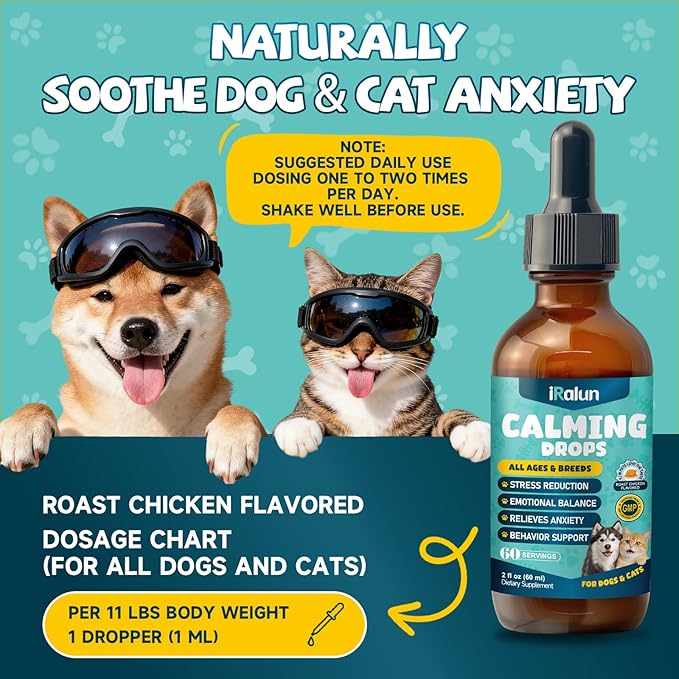 2Pack Calming Drops for Dogs & Cats - Cat Calming Treats for Anxiety Relief , Relaxation, Sleep Aid with Schisandra Taurine , Separation, Soothing Calming Care for Indoor Pet -Roast Chicken Flavor