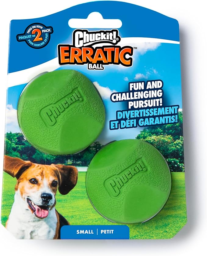 Chuckit! Erratic Dog Ball Interactive Toy For Dogs, Unpredictable Bounces, Small 2" For Small Breeds and Puppies, Pack of 2