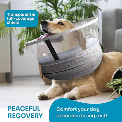 Dog Inflatable Neck Collar - Inflatable E Collar for Dogs - Comfortable Elizabethan Cone with Detachable Anti-Licking Shield - Dog Donut Cone - Doughnut for Dogs After Surgery (Grey, M)