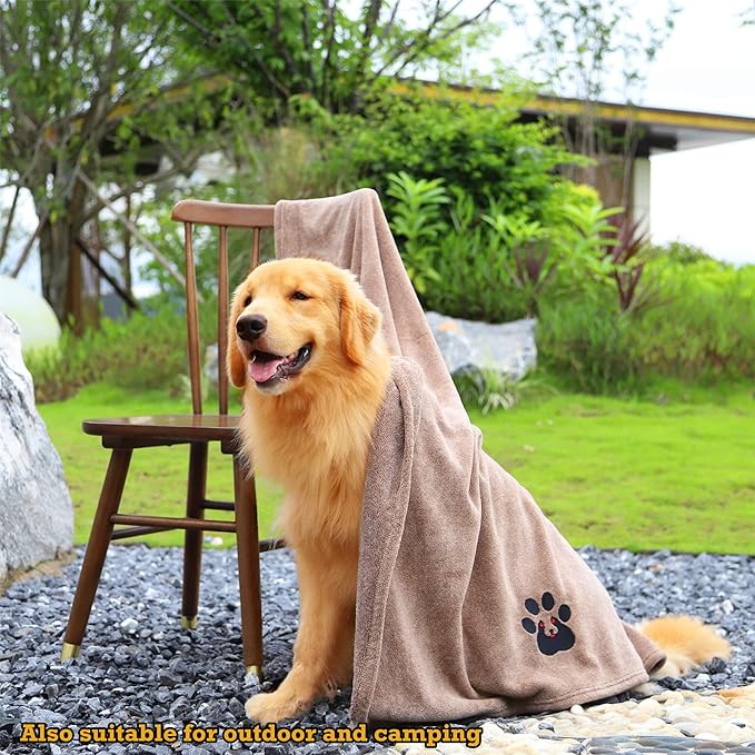Dogvingpk Extra Large Dog Towel Super Absorbent Soft Microfiber Pet Bath Grooming Towels for Drying Dogs and Other Pets (XL-55" * 36", Brown)