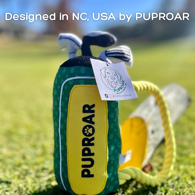 PUPROAR Golf Dog Toy, Funny Dog Birthday Gift with Rope, Cute Squeaky Puppy Toy