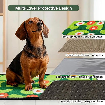 Qeils Reusable Puppy Pads for Small Dogs, Washable Pee Pads with Non-Slip , Absorbent Leakproof Mat for Crates, Playpens, Pet Beds & Whelping, Indoor Potty Training Grass Green, 23"x36", 2 Pack