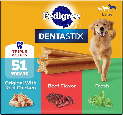 Pedigree Dentastix Large Dog Treats, Original, Beef & Fresh, 2.73 lb. Variety Pack (51 Treats Total)