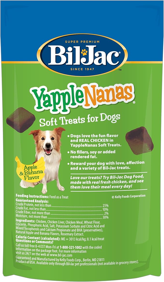 Bil-Jac Yapple-Nanas Soft Treats for Dogs, Apple Banana Flavor, Made with Real Chicken Liver, 4oz (4-Pack)