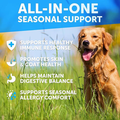 Dog Allergy Chews - Itchy Skin Relief for Dogs - 120 Chewable Soft Treats with Colostrum and Probiotics- Seasonal Allergies - Skin and Coat, Anti Itch, Hot Spots - Dog Allergy Relief Supplement