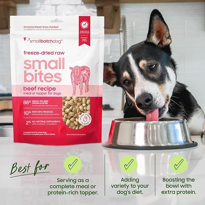 smallbatch Freeze Dried Dog Food – Lamb Recipe, Small Bites, Grain Free, Organic Produce – Grass Fed Lamb Hearts & Organs – High Protein Meal – Complete & Balanced Nutrition – 19 oz, Made in USA