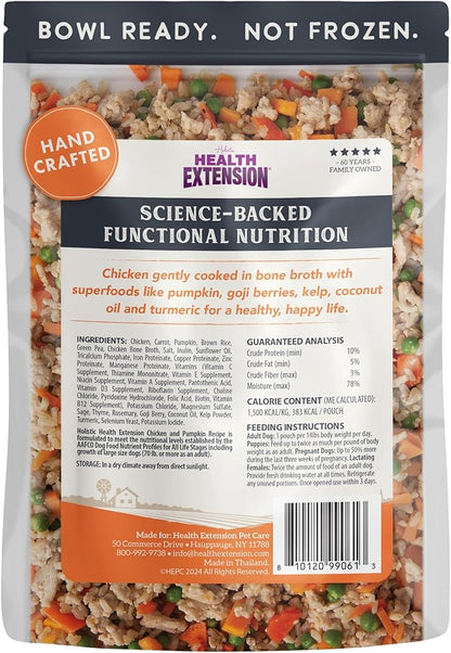 Health Extension Gently Cooked Chicken & Pumpkin Dog Food, Human-Grade & Shelf-Stable with Superfoods, Supports Digestion, Immunity, Skin & Coat, 9 oz Pouch (Pack of 10)