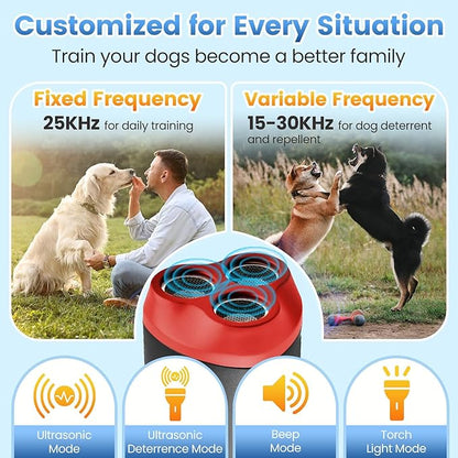 Anti Barking Device for Dogs, Ultrasonic Dog Bark Deterrent - 35ft Range, Rechargeable Bark Control Device with HD Display and LED Flashlight, Safe for Small, Medium & Large Dogs