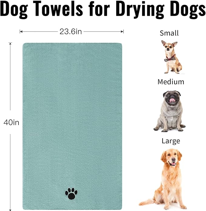 Puomue Microfiber Dog Towels for Drying Dogs, Super Absorbent and Soft Pet Grooming Towel, 40 Inch X 23.6 Inch, Perfect for Large, Medium or Small Dogs, Lake Blue