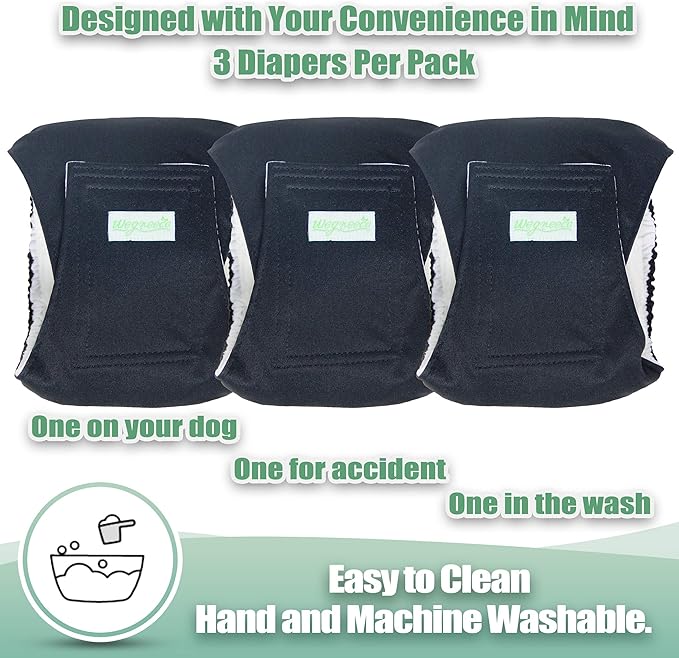 Wegreeco Washable Male Dog Belly Wrap - Pack of 3 - (Black,XX-Large)