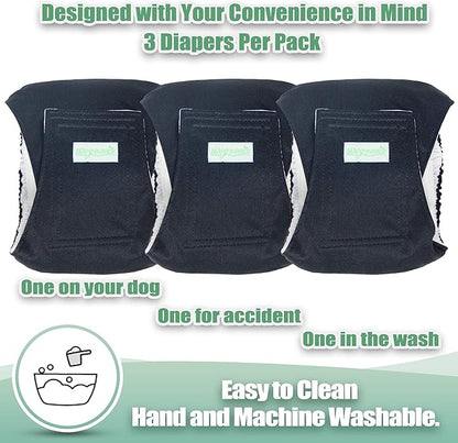 Wegreeco Washable Male Dog Belly Wrap - Pack of 3 - (Black,XX-Large)