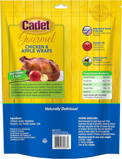 Cadet Gourmet Chicken & Apple Wrapped Dog Treats Wraps - Healthy & Natural Chicken & Apple Dog Training Treats for Small & Large Dogs - Inspected & Tested in USA (28 oz.)