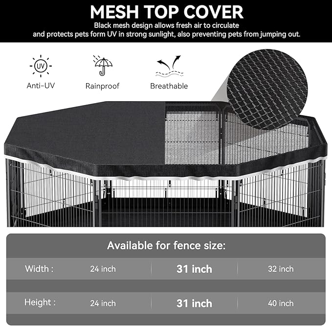 PJYuCien Dog Playpen Top Cover - Fits Most 8 Panels 32 Inch Width Metal Dog Fence Octagonal Pet Pen (Note: Only PlayPen Top Cover, NO PLAYPEN)
