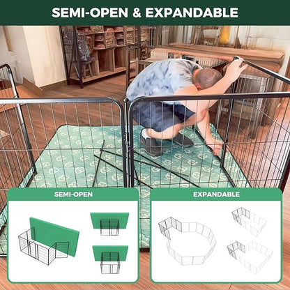 FXW Homeplus Unleashed Indoor Dog Playpen - Stress-Free and Safe Play, Heavy Duty 45 Inch 32 Panels Dog Pen for Large Dogs, Black│Patented