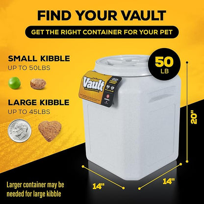 Vittles Vault Traditional Pet Food Storage Container For Dog Kibbles/Bird Seed/Oatmeal/Rice/Flour/Cereal, BPA Free Plastic, Sealed Airtight For Cat Food, Up To 50 lb, Made in USA, With Scoop, Gray