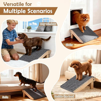 2 Pack Dog Ramp for Stairs - Foldable Wood Dog Stair Ramp with Non-Slip Carpet Surface, Portable Pet Steps for Stairs, Threshold- Assist Small Dog, Senior and Injured Dogs, Easy Store (Pet Safe)