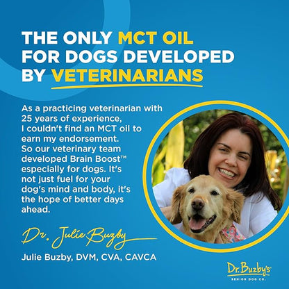 Dr. Buzby’s Brain Boost Organic MCT Oil for Dogs, 16 Oz Human Grade MCTs C8, C10, Senior Dog Dementia, Made from Pure Organic Coconut Oil, Medium Chain Triglyceride Liquid Dog Supplement