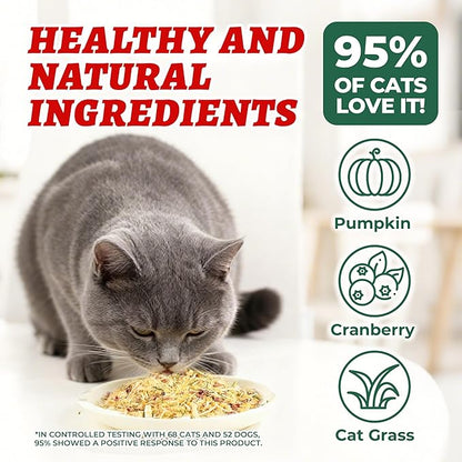 Wellix Pet Freeze Dried Treats for Cats&Dogs - High Protein Cat&Dog Food Topper 3 Ingredients Added (Cat Grass/Cranberry/Pumpkin) for Puppy or Kitten Treat 7.05oz