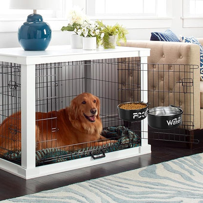 Crate Water Bowl No Spill for Large Dogs, Removable Stainless Steel Dog Bowls for Food and Water, Dog Kennel Hanging Wet and Dry Food Feeder for Medium/Large Pets, (7.1"x2.6" & 6.3"*2.6", Black)