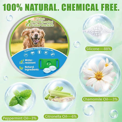 Natural Flea and Tick Collar + Pendant for Dogs – Waterproof, Adjustable Fit, 8+ Months Protection, 3 Refills Included