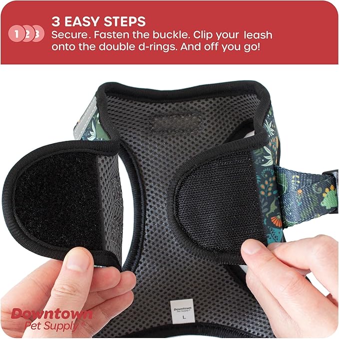 Downtown Pet Supply Step-in Dog Harness – No Pull, Adjustable Padded Mesh with Reflective Trim, Secure Buckle Strap – Comfortable & Breathable Small Dog Harness, XX-Small, Dinosaur