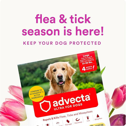 Advecta Ultra Flea and Tick Prevention for Dogs - Large Dog Flea and Tick Treatment & Control - Mosquito Repellent - Fast Acting Waterproof Topical Drops, 4 Month Supply