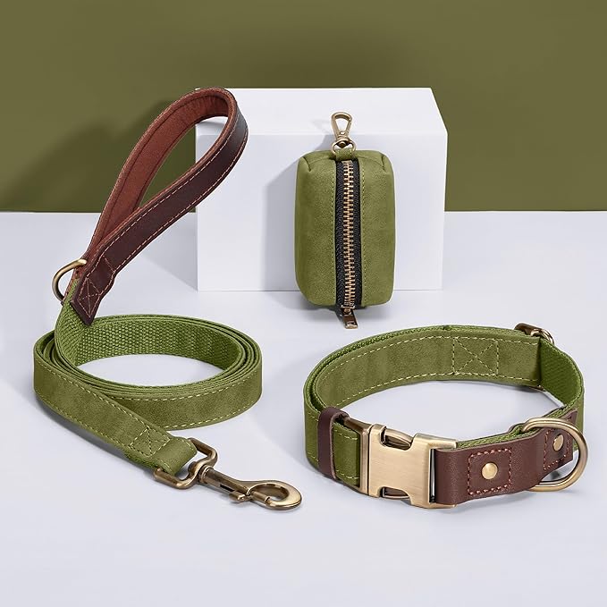 Didog Soft PU Leather Dog Collar for Large Dogs,Classic Adjustable Wide Dog Collars with Quick Release Metal Buckle,Easy Clean and Comfortable with Nylon Lining,Olive Green,XL Neck 20-27", Width 1¼"