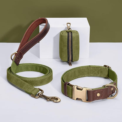 Didog Soft PU Leather Dog Collar for Large Dogs,Classic Adjustable Wide Dog Collars with Quick Release Metal Buckle,Easy Clean and Comfortable with Nylon Lining,Olive Green,XL Neck 20-27", Width 1¼"