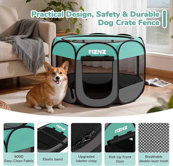 Dog Playpen, Portable Puppy Pet Crate Indoors for Small/Medium Dogs Cats Rabbits, Foldable Dog Cage Enclosure for Outdoor, Pop Up Dogs Tent Kennel with Carrying Case, Blue