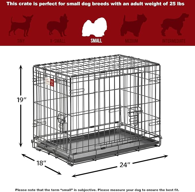 MidWest Homes for Pets 24-Inch LifeStages Crate for Small Breeds, 12-20 lbs, Double Door Folding Dog Crate with Divider Panel, Leak-Proof Tray & Secure Latch, Heavy-Duty & Easy to Assemble