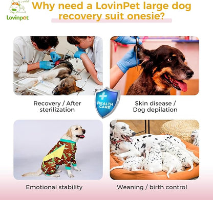 LovinPet Dog Recovery Suit for Large Medium Dogs - Dog's Bodysuit Wound Protective Surgical,E-Collar Alternative Recovery Bodysuit for Abdominal Wounds After Surgery Anti-Licking,Dinosaur,Green,XL