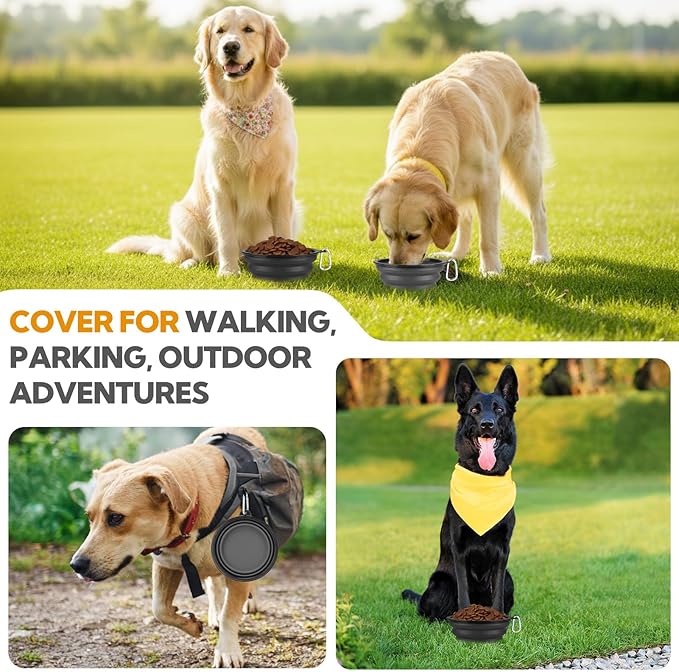Collapsible Dog Bowl Large 2 Pack, Dog Water Bowls for Travels, Portable Foldable Pet Bowls Feeding Watering Dish for Parking Walking Camping with 2 Carabiners Clip (34oz, Large,Black+Grey)
