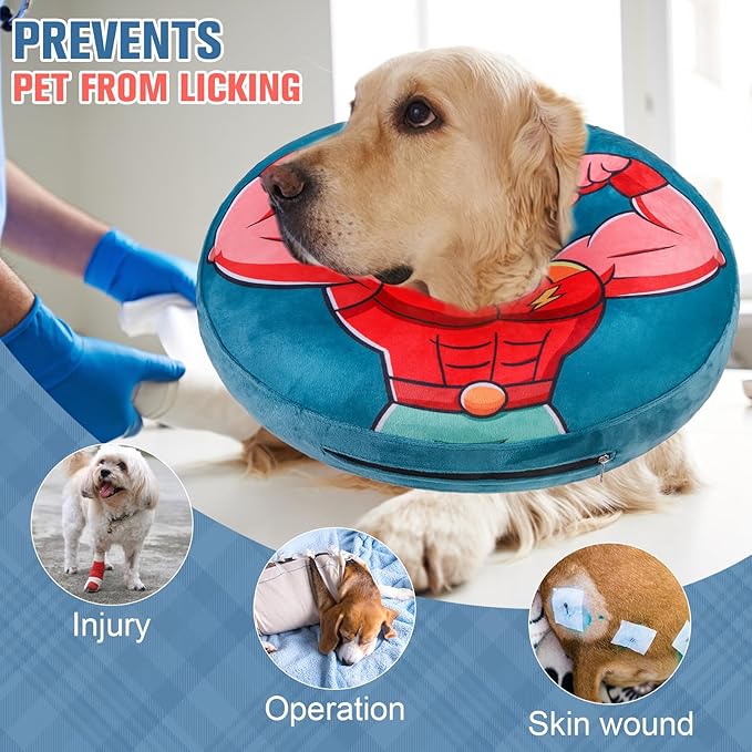 BEAUTYZOO Dog Cone Collar After Surgery for Large Medium Dogs, Soft Dog Cone Alternative to Stop Licking, Comfortable Inflatable Recovery Cones, Dogs Neck Donut Not Block Vision E-Collar, Blue L