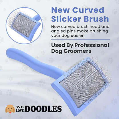 Slicker Brush for Dogs, Dog Grooming Supplies - Best Doodle & Poodle Brush for Haired Dogs - Goldendoodle Pin Detangler for Dematting (Medium Curved)