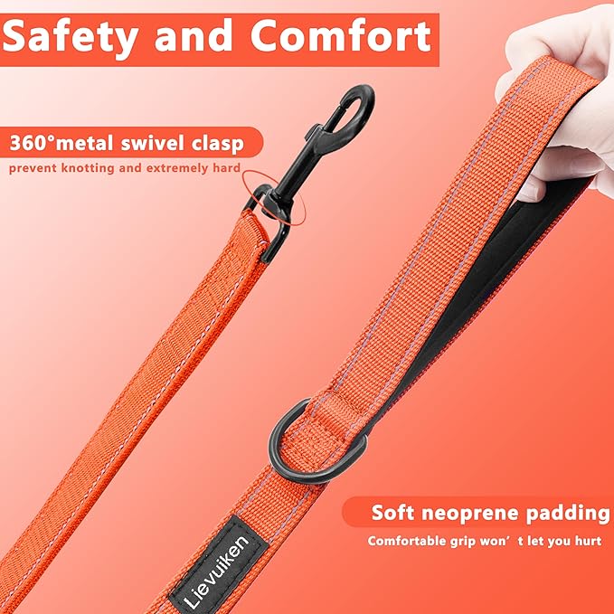 Dog Leash 4ft Long, Double Handle Dog Leash for Safety Control Training, Heavy Duty Dog Leads with Traffic Padded Handles, Reflective Leashes for Small Medium Large Dogs(4ft, Orange)