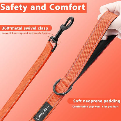 Dog Leash 4ft Long, Double Handle Dog Leash for Safety Control Training, Heavy Duty Dog Leads with Traffic Padded Handles, Reflective Leashes for Small Medium Large Dogs(4ft, Orange)