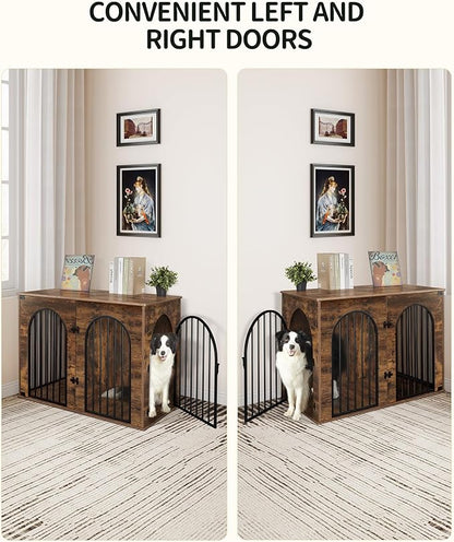 Hzuaneri 44.1" Wooden Dog Crate Furniture, Indoor Dog Kennel Dogs Cage for Small/Medium/Large Dogs, Heavy Duty Dog Crates Decorative Pet House End Side Table TV Stand, Rustic Brown DFC83901B