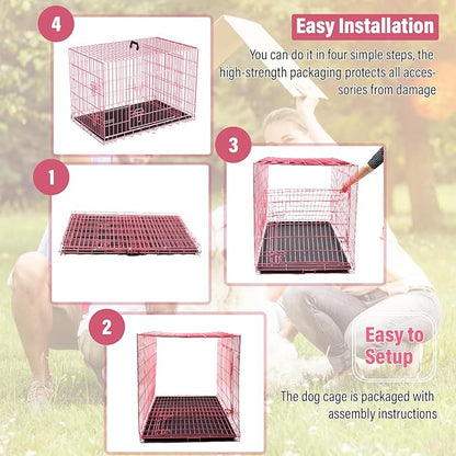 Dog Crates for Small Dogs 30" Folding Mental Wire Crates Dog Kennels Outdoor and Indoor Pet Dog Cage Crate with Double-Door,Divider Panel, Removable Tray,Pink
