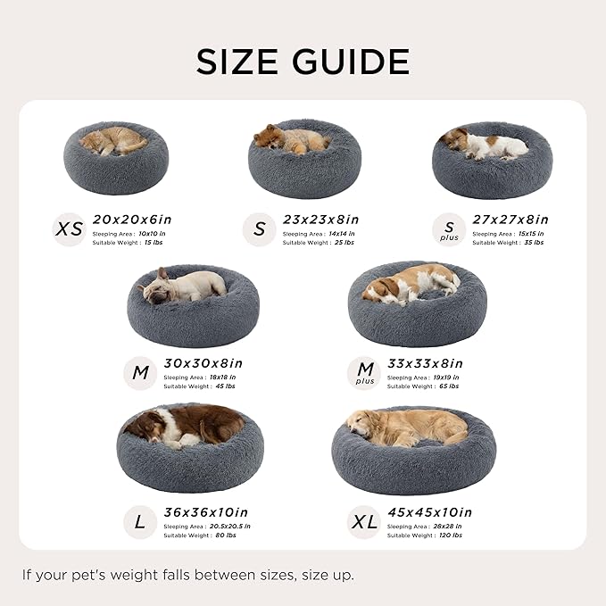Bedsure Calming Dog Bed for Medium Dogs - Donut Washable Medium Pet Bed, 30 inches Anti-Slip Round Fluffy Plush Faux Fur Cat Bed, Fits up to 45 lbs Pets, Dark Grey