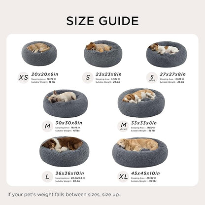 Bedsure Calming Dog Bed for Large Dogs - Donut Washable Large Pet Bed, 36 inches Anti-Slip Round Fluffy Plush Faux Fur Dog Bed, Fits up to 80 lbs Pets, Dark Grey