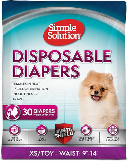 Simple Solution Female Dog Diapers – Disposable Leak-Proof Diapers for Potty Training, Incontinence, and Heat Cycle – Extra Small Fit for 9–14 Inch Waist – 30 Count (Pack of 12)