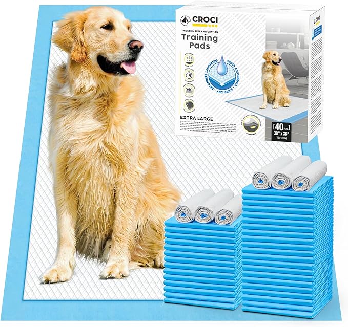 CROCI Wee Wee Pads for Dogs - 30x36in Extra Large Super Puppy Dog Pads with Adhesive Tabs, Super Absorbent Up to 8 Cups, Disposable (40 Counts)