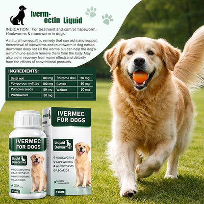 Dewormer for Dogs, Broad Spectrum for All Wormer, Promotes Digestive Comfort & Daily Balance, Pin Worms, Hookworms, Lung Worms, Round Worms, Easy-to-Use Liquid, 120 mL