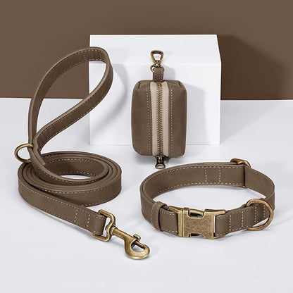 Didog Soft PU Leather Dog Collar, Stylish Quick Released Dog Collar for Large Dogs, Easy Clean Adjustable Pet Collar for Daily Walking, Brown, L Fit 16-22" Neck