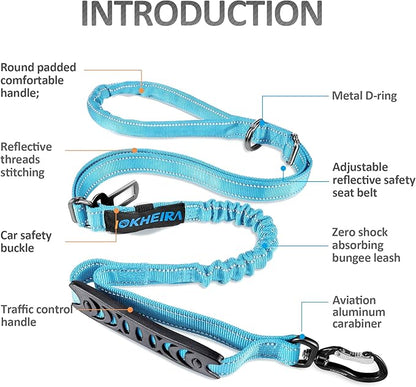 IOKHEIRA Multifunctional Dog Leash - Red Adjustable, 4-6 FT Strong Bungee for Medium & Large Dogs
