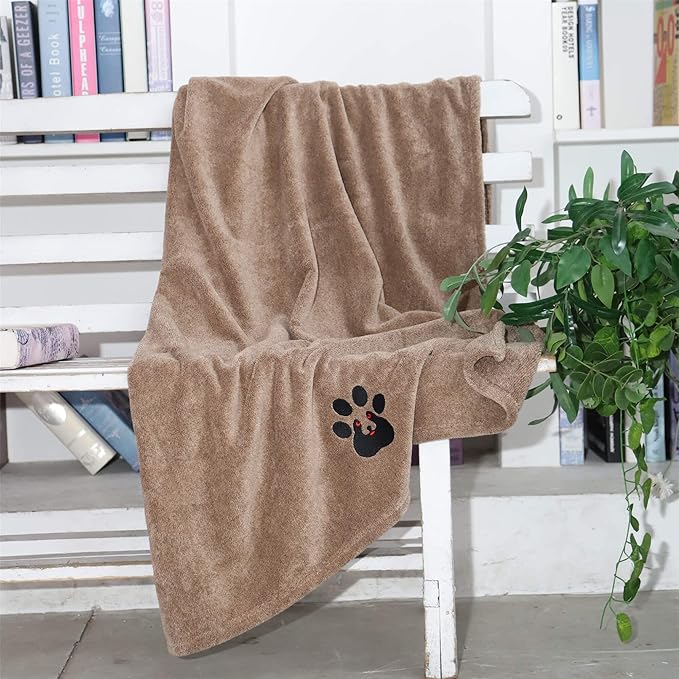 Dogvingpk Extra Large Dog Towel Super Absorbent Soft Microfiber Pet Bath Grooming Towels for Drying Dogs and Other Pets (XL-55" * 36", Brown)