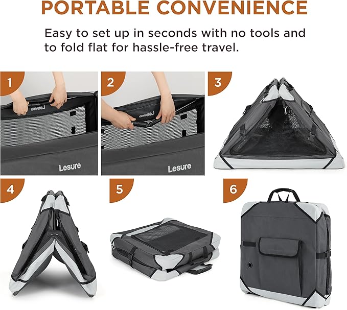 Lesure Collapsible Dog Crate - Portable Travel Kennel for Large Dog, 4-Door Pet Crate with Mesh Windows, Indoor & Outdoor, Charcoal Gray