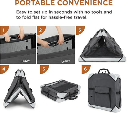 Lesure Collapsible Dog Crate - Portable Travel Kennel for Large Dog, 4-Door Pet Crate with Mesh Windows, Indoor & Outdoor, Charcoal Gray