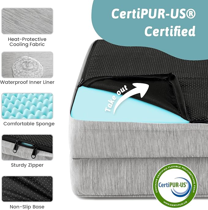 Cooling Dog Bed for Medium Small Size Dogs, Q-Max >0.4 Summer Cool Pet Bed, Orthopedic Foam Dog Sofa with Sides, Bolster Anti-Slip Couch with Washable Removable Cover, M 30x20x6 inch, Grey